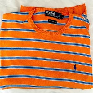 Polo Ralph Lauren Mens 100% cotton peach striped sweater